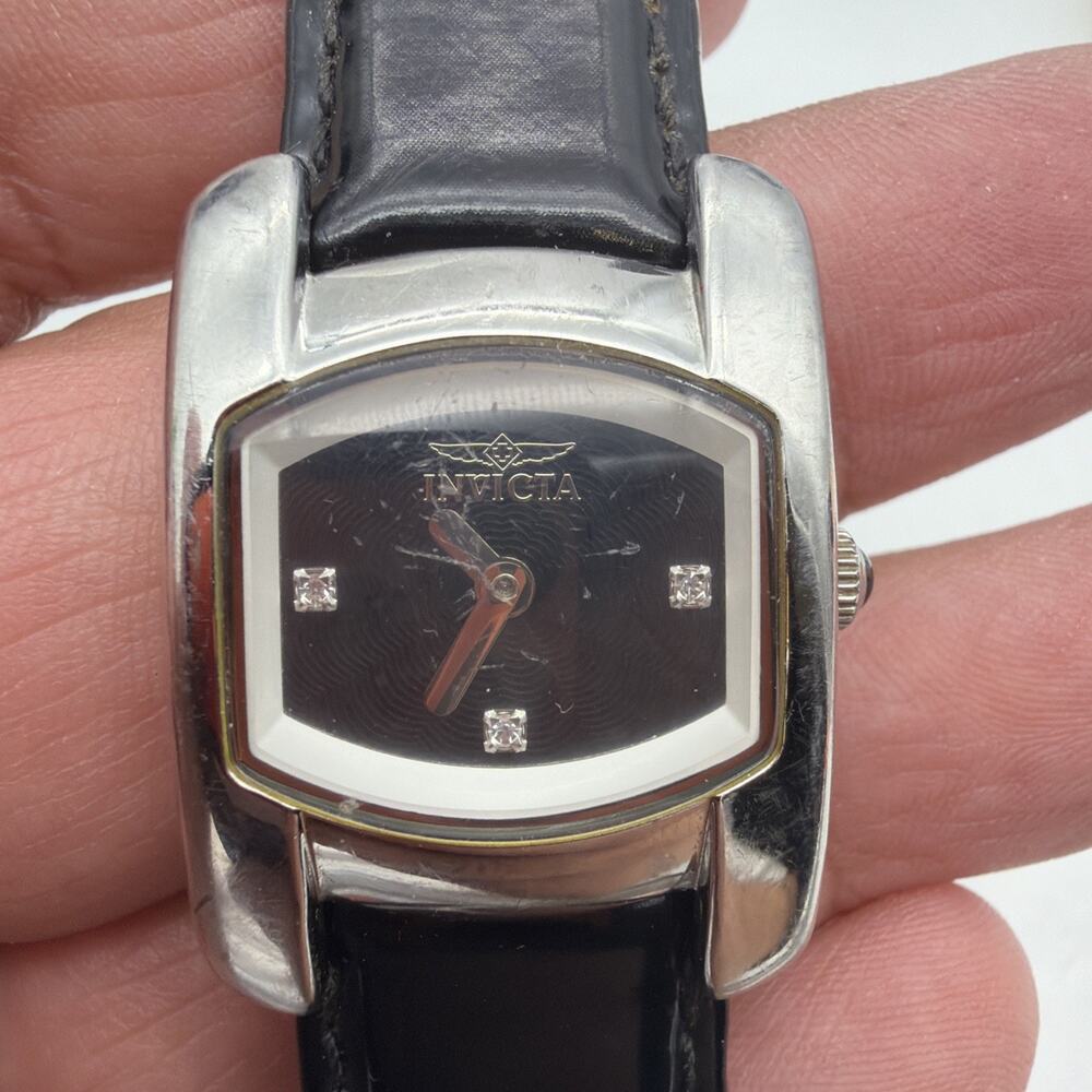 Invicta Tank Watch Women 24mm Black Dial Silver Tone Rectangle 2189 New Battery
